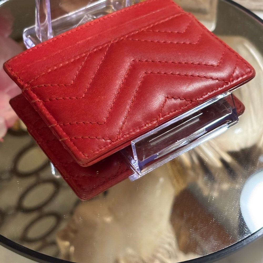 Gucci Red Quilted Chevron Leather Card Holder NIB w dust bag full inclusion - Picture 8 of 10